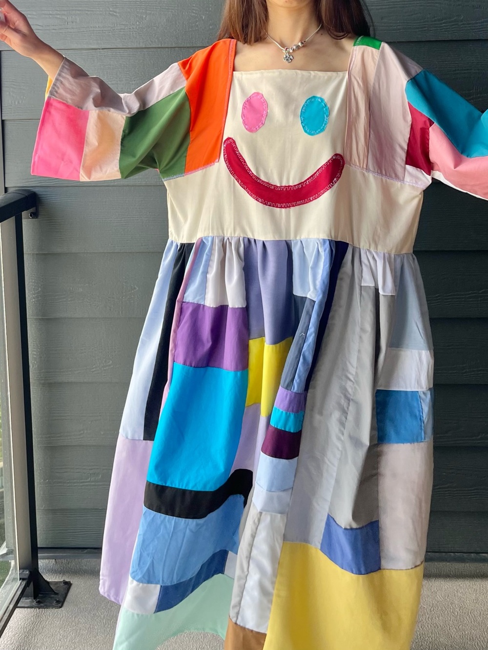 HAPPY FACE SAD FACE | Handmade Quilt  Patchwork Moody Dress SKU 07086 Vibrant